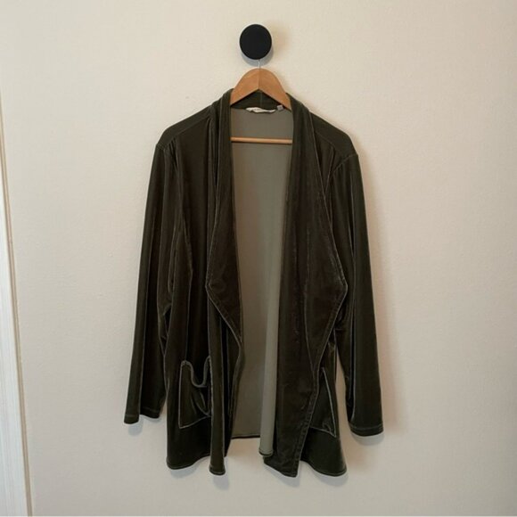 Soft Surroundings Velvet Topper Open Wrap Jacket in Basil Green 3X - Picture 2 of 7